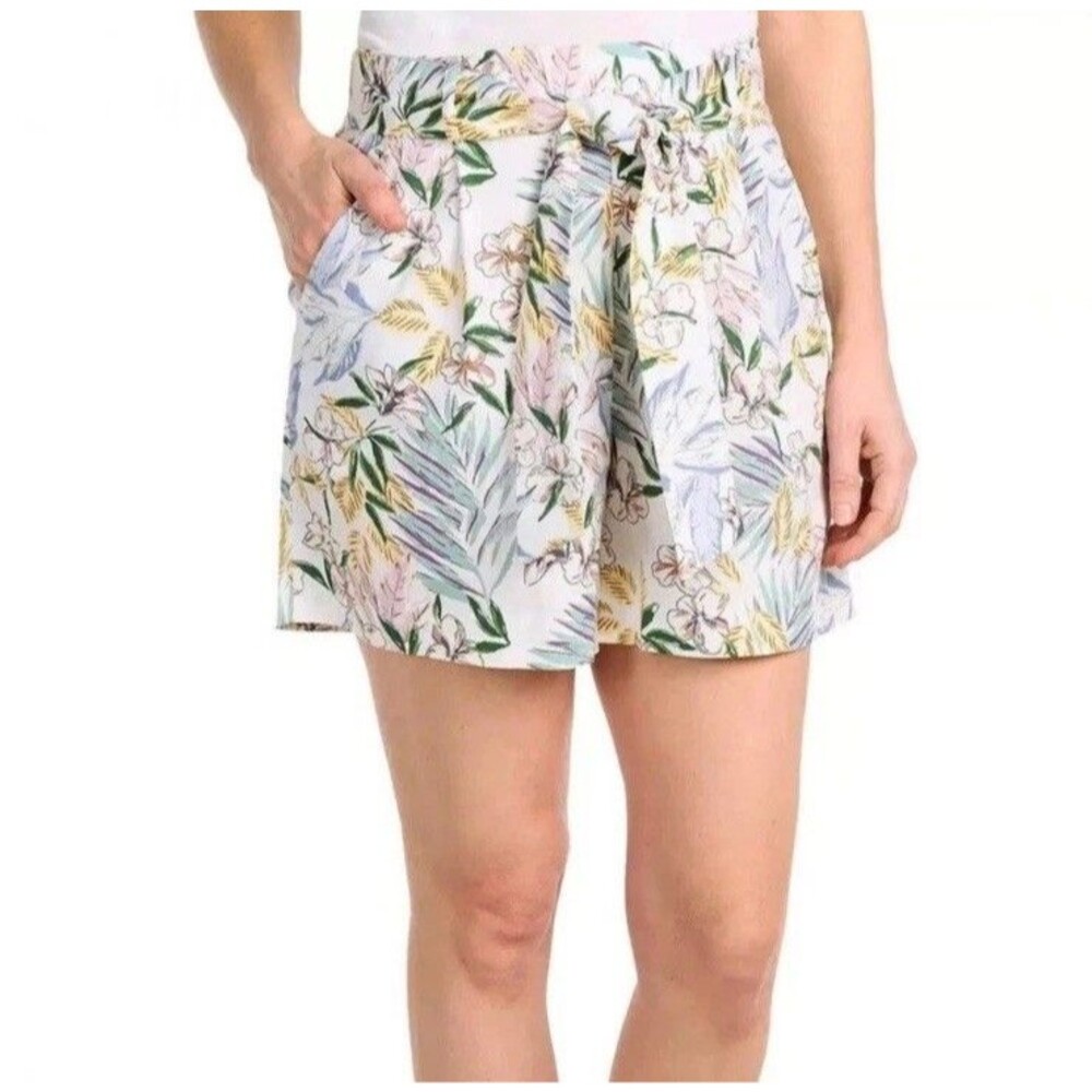 NWT Dalia Tropical Floral Print High Rise Linen Blend Tie Front Shorts Size XL
